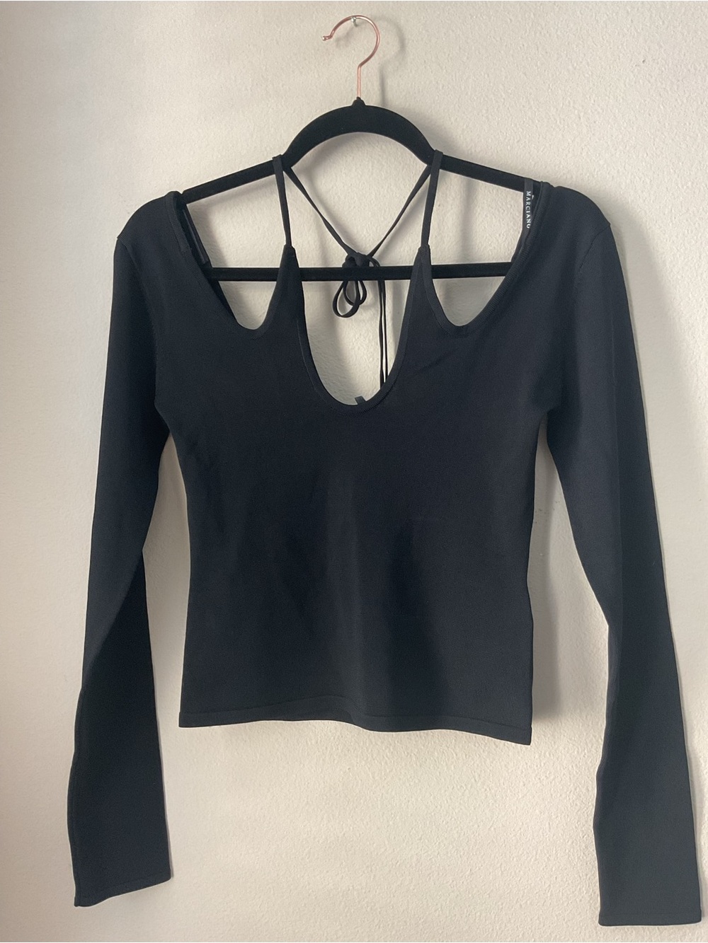 Guess by Marciano Black Long-Sleeve Scoop-Neck Top with Strappy Back Tie
